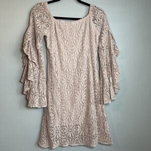 Jens Pirate Booty Bardot Mini Dress French Lace Medium Large Cream Boho Romantic